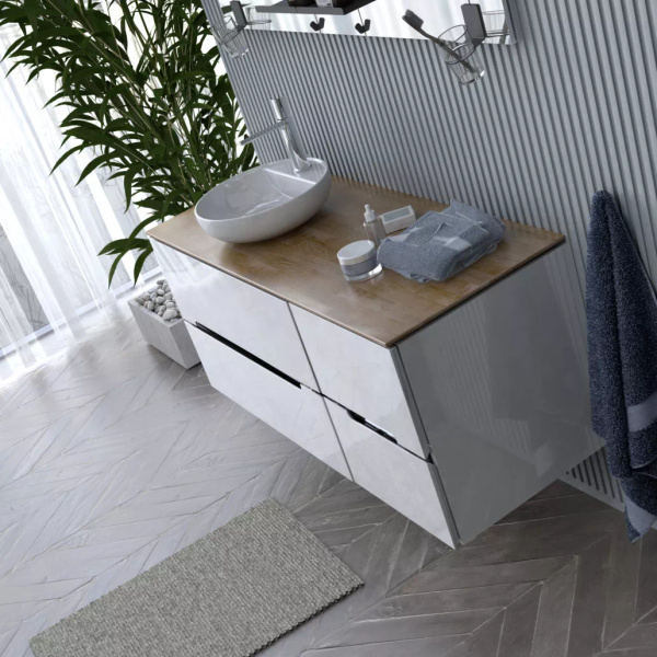 Oristo Szafka z Umywalką 60 cm SILVER UNI Biały Połysk Listwa Chrom Połysk